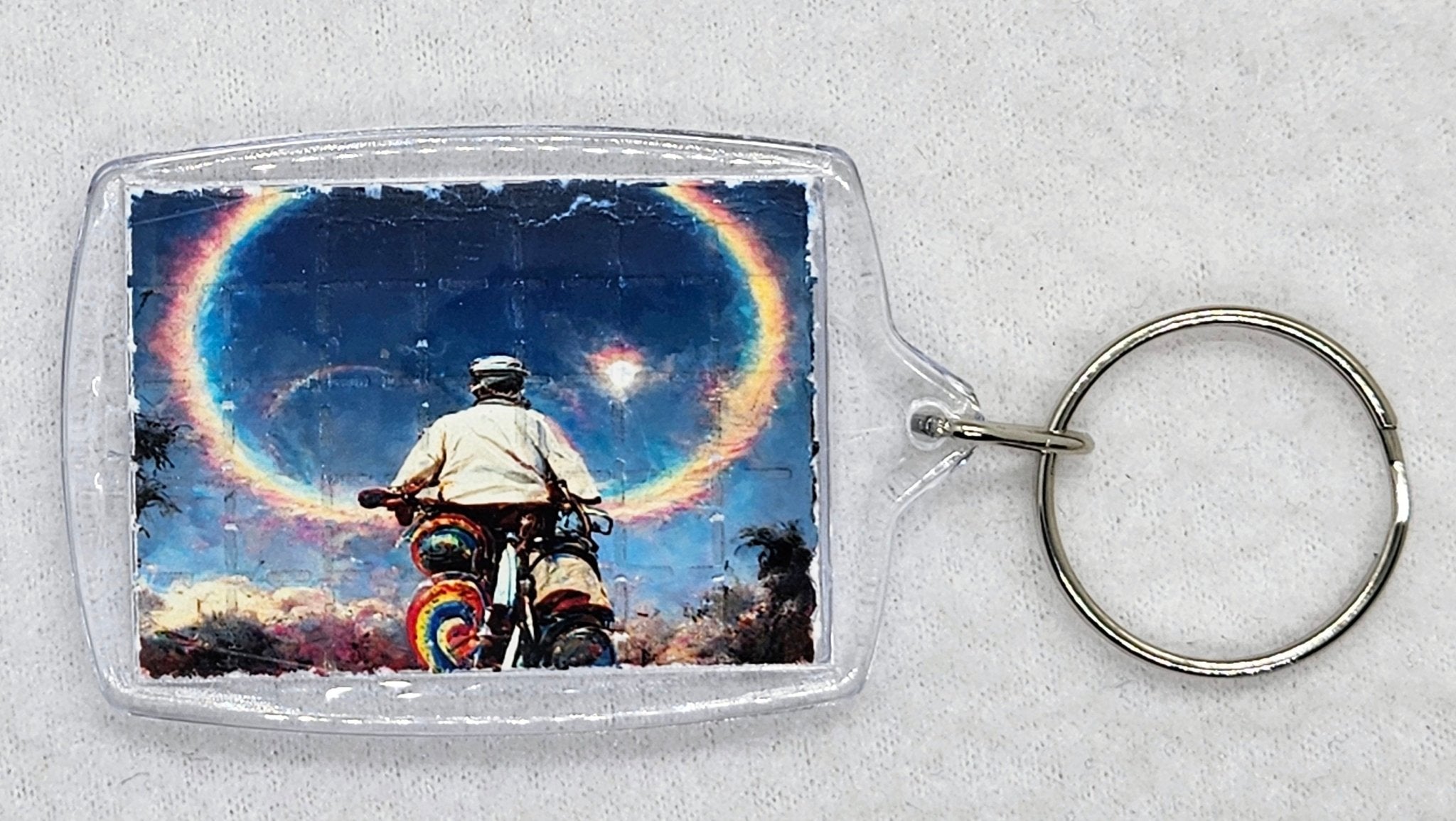 Bike Day Rainbow Blotter Art Keyring - Blotter Store