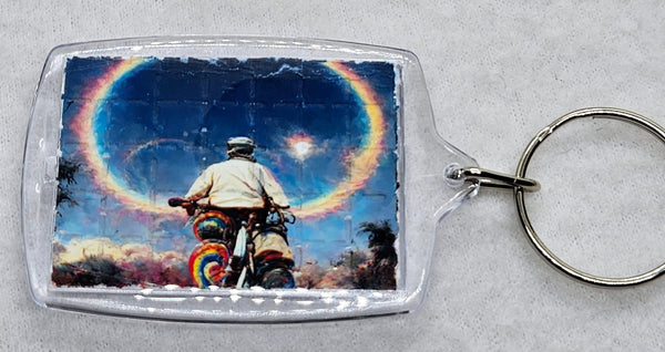 Bike Day Rainbow Blotter Art Keyring - Blotter Store