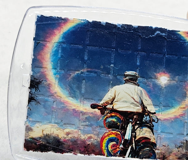 Bike Day Rainbow Blotter Art Keyring - Blotter Store