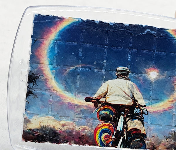 Bike Day Rainbow Blotter Art Keyring