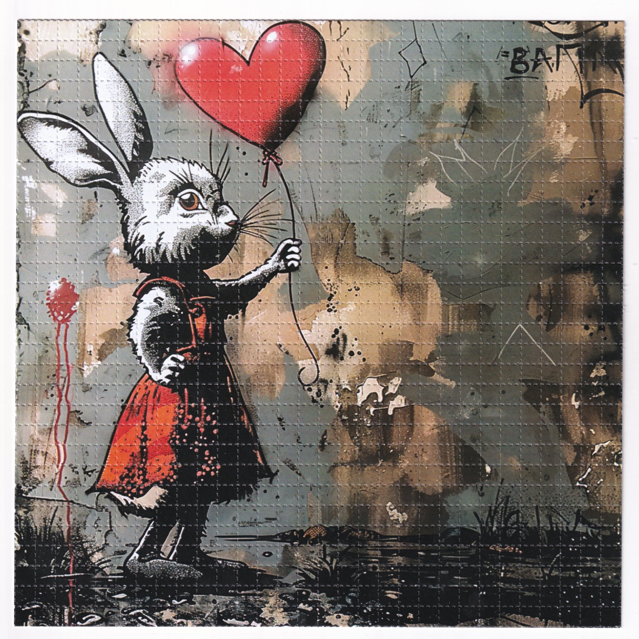 Rabbit Balloon Girl Blotter Art