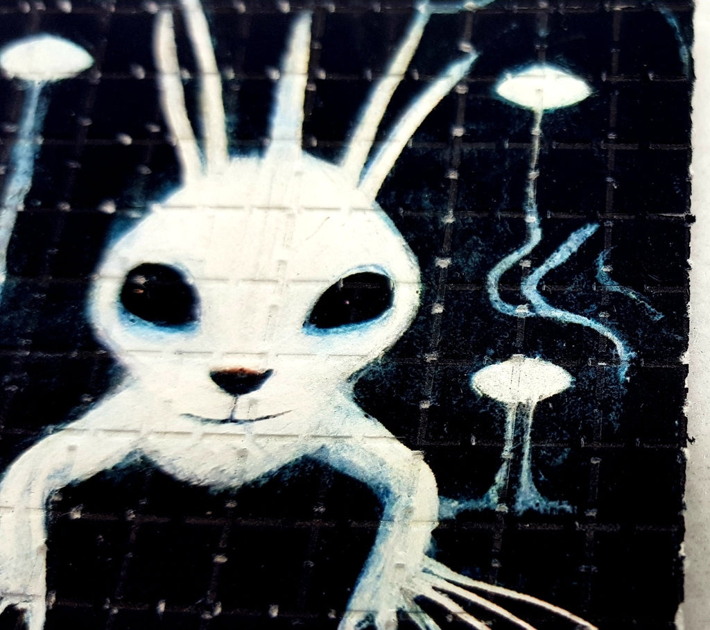 White Rabbit Alien Alien White Rabbit Blotter Art by Blotterstore.com – Blotter Store