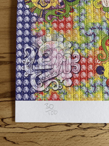 Aztecs Smoking Skulls Signed & Numbered #/100 Blotter Art - Blotter Store