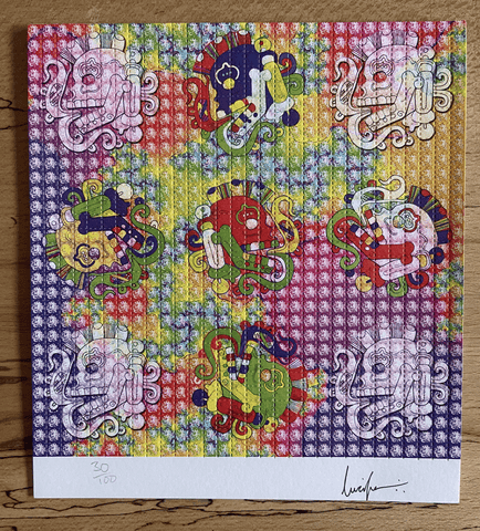 Aztecs Smoking Skulls Signed & Numbered #/100 Blotter Art - Blotter Store