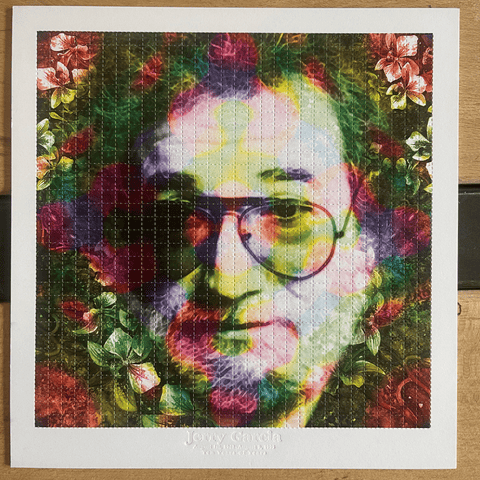 Jerry Garcia 10 Years of Tears Blotter Art by Wes Black (dark) - Blotter Store